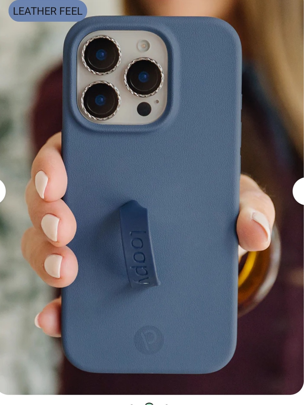 Loopy Denim Blue Leather-Feel Phone Case with Right loopy - iPhone 16 pro
